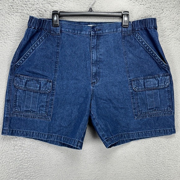 Savane Mens Denim Cargo Shorts 42 Blue Stretch Waistband‎ Pockets Safari Outdoor